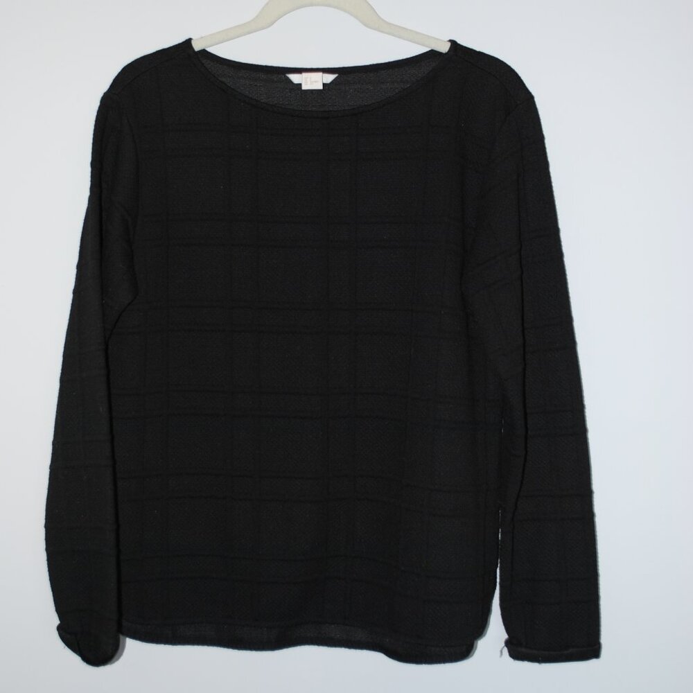 H&M Black Textured Long Sleeve Top, Size S, Minimalist Stretch Blouse